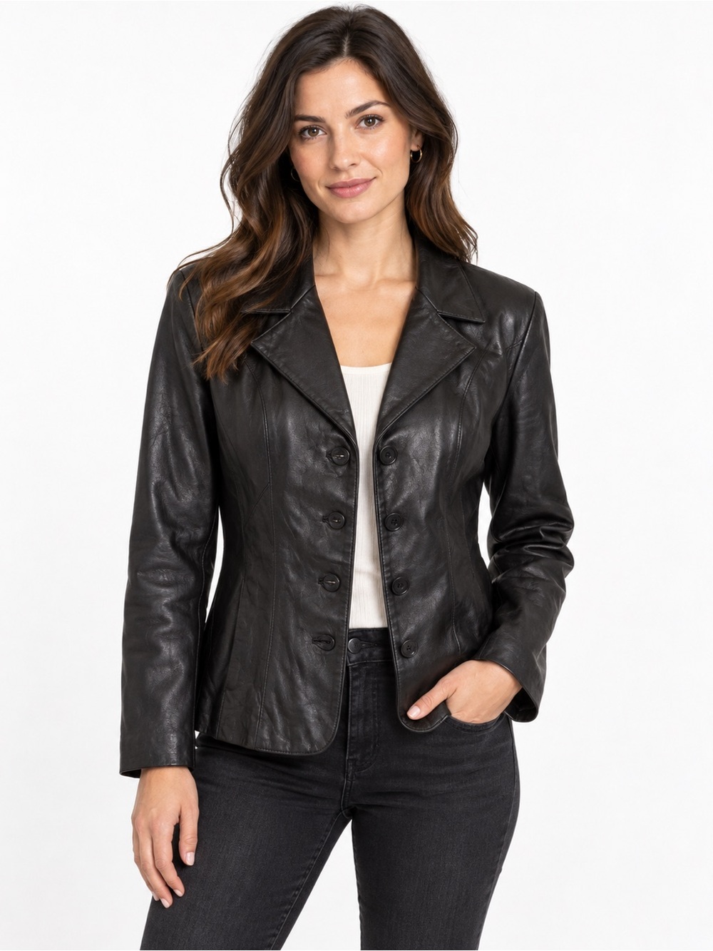 Pelle Studio Wilsons Women’s XL Black Leather Blazer Jacket Button Front
